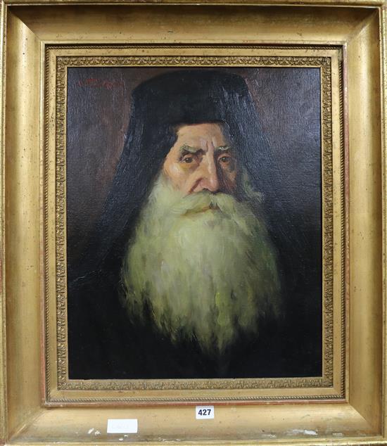 Continental School, oil on canvas, portrait of a bearded gentleman, indistinctly signed. 46 x 49cm